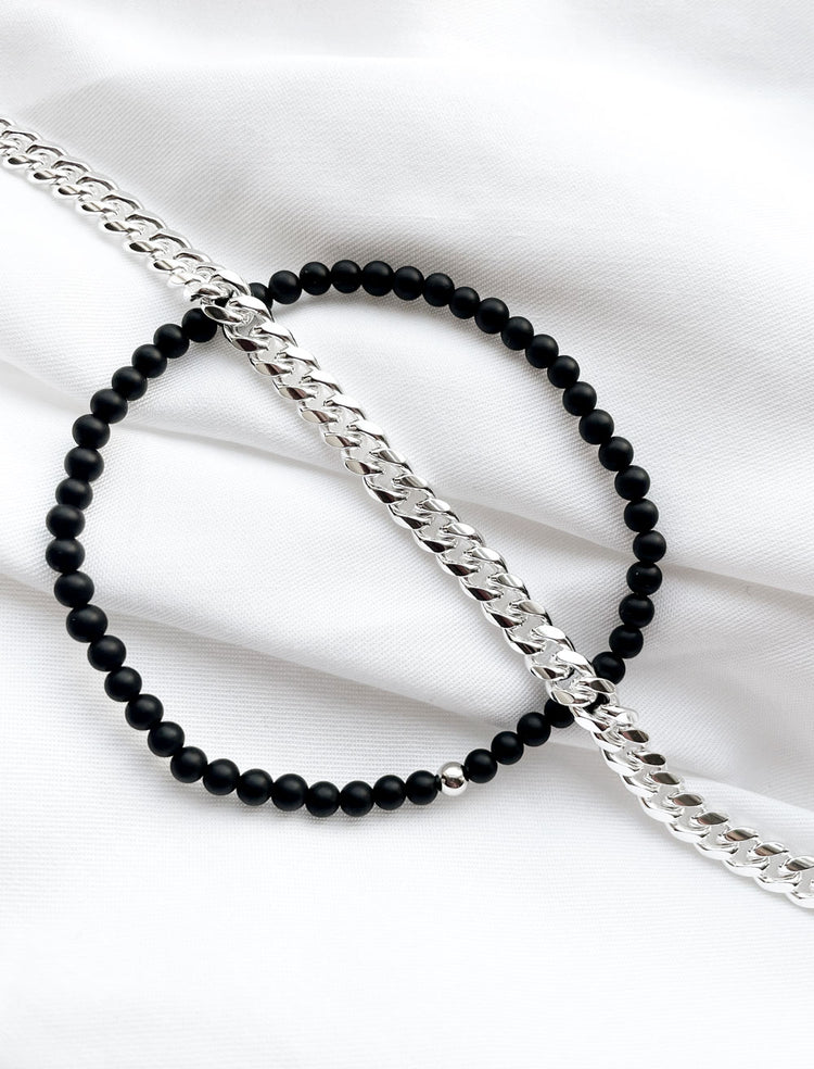 Geschenkset | Herrenschmuck Armband Panzerkette + Onyx Armband