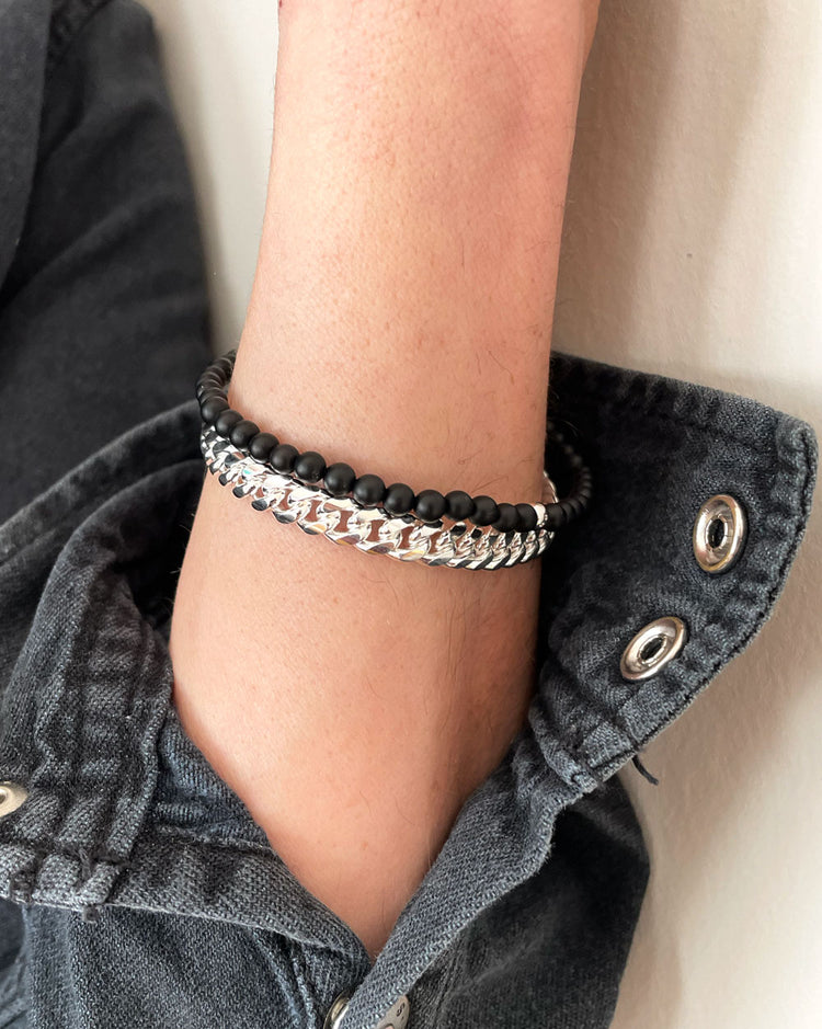 Geschenkset | Herrenschmuck Armband Panzerkette + Onyx Armband