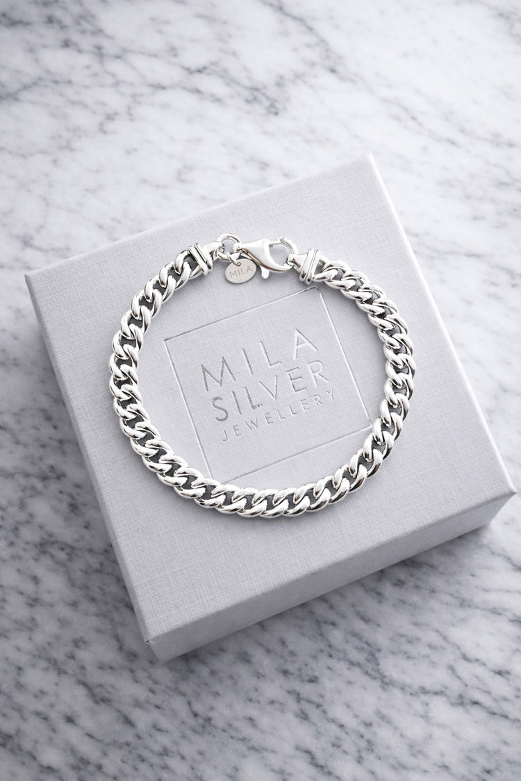 Chunky Curb Chain Bracelet, 7 mm | 925 silver