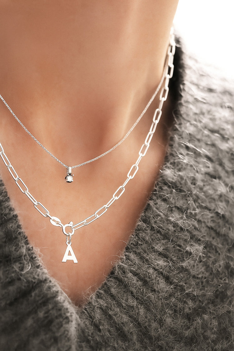 Buchstabenkette AZ mit Büroklammer-Anhänger | 925er Silber