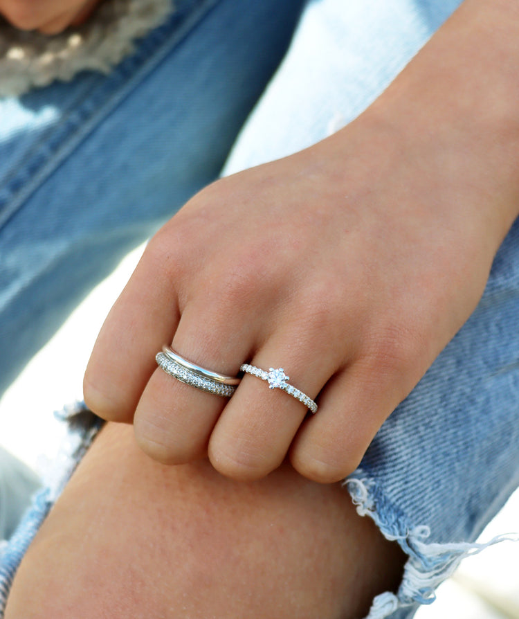 Julie Wedding / Engagement Ring, Side Stone Ring 0.49 ct Diamond
