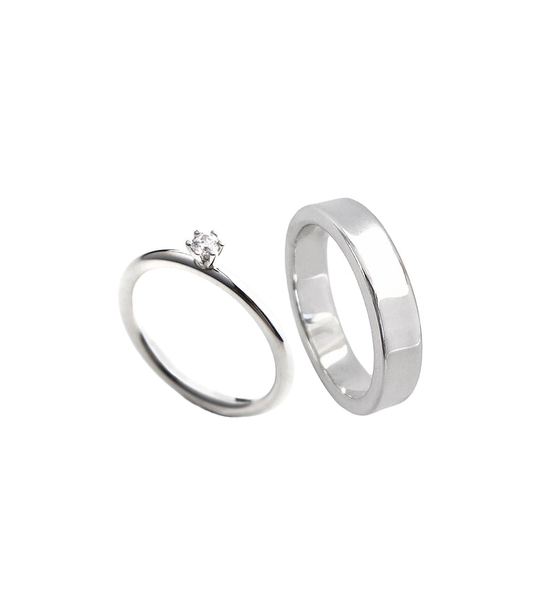 Julie 0,10 ct + Plain Silberring | Trau- / Verlobungsringe Paar