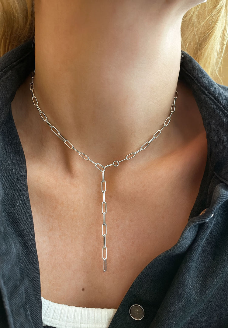 Paperclip Kedja Halsband, 4 mm | 925 silver