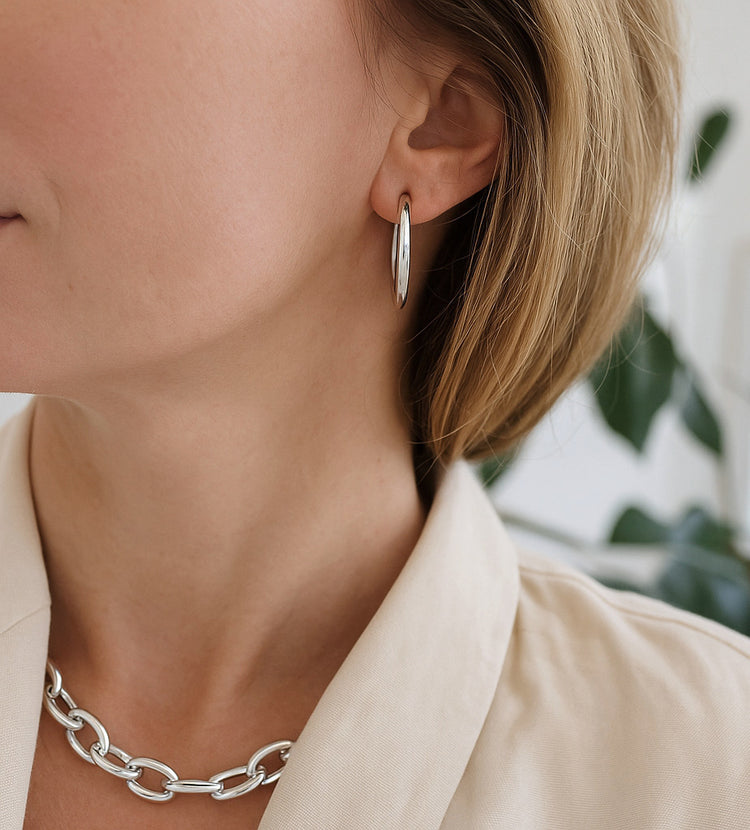 Plain Chunky Hoops, Medium Silber