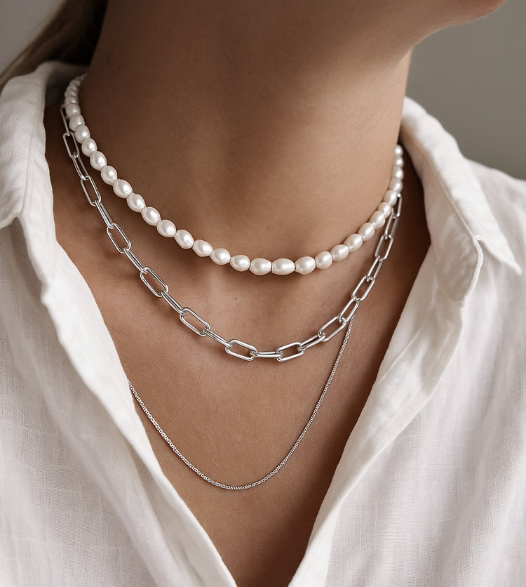 Paperclip rund, Halskette silber