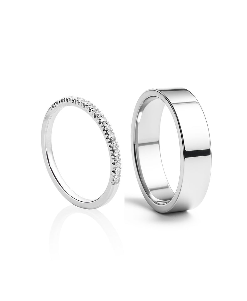 Sienna + schlichter Silberring 7 mm | Trauringe / Verlobungsringe Paar