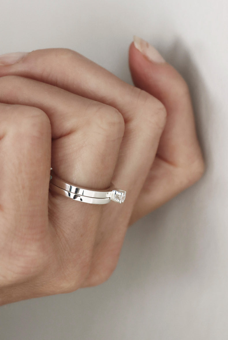 Monet 0,10 ct + Silberring | Trau- & Verlobungsringe Paar