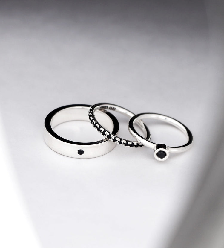 Set Vigsel/Förlovningsring till henne & honom | Silverringar med svarta diamanter - Mila Silver