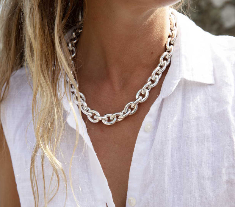 Mega Chunky Chain Halsband kedja, silver 14 mm