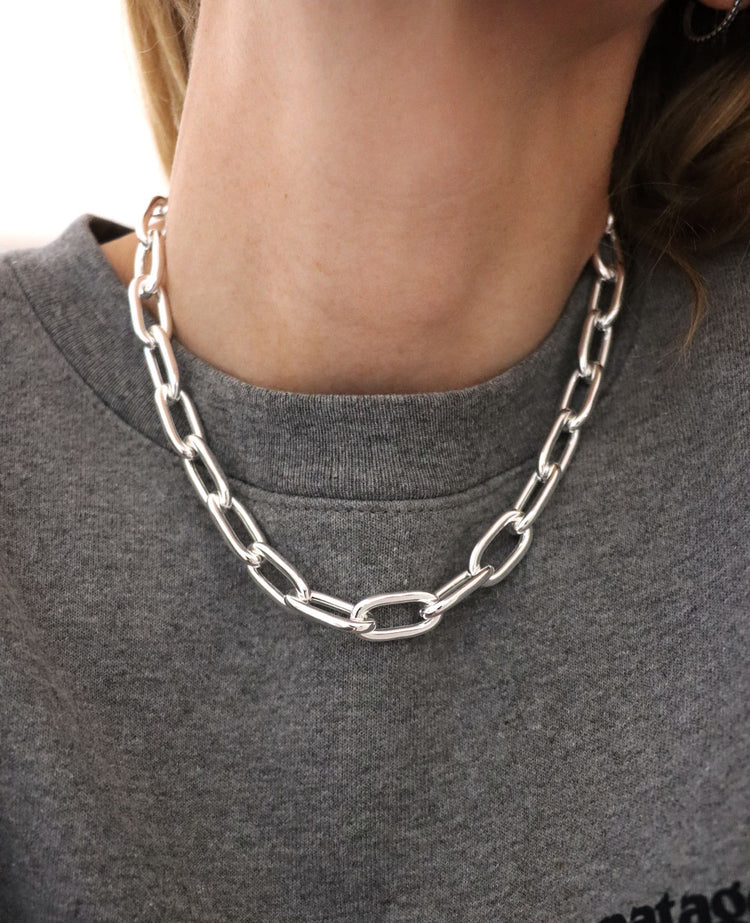 Chunky Chain Paperclip chain, Necklace silver