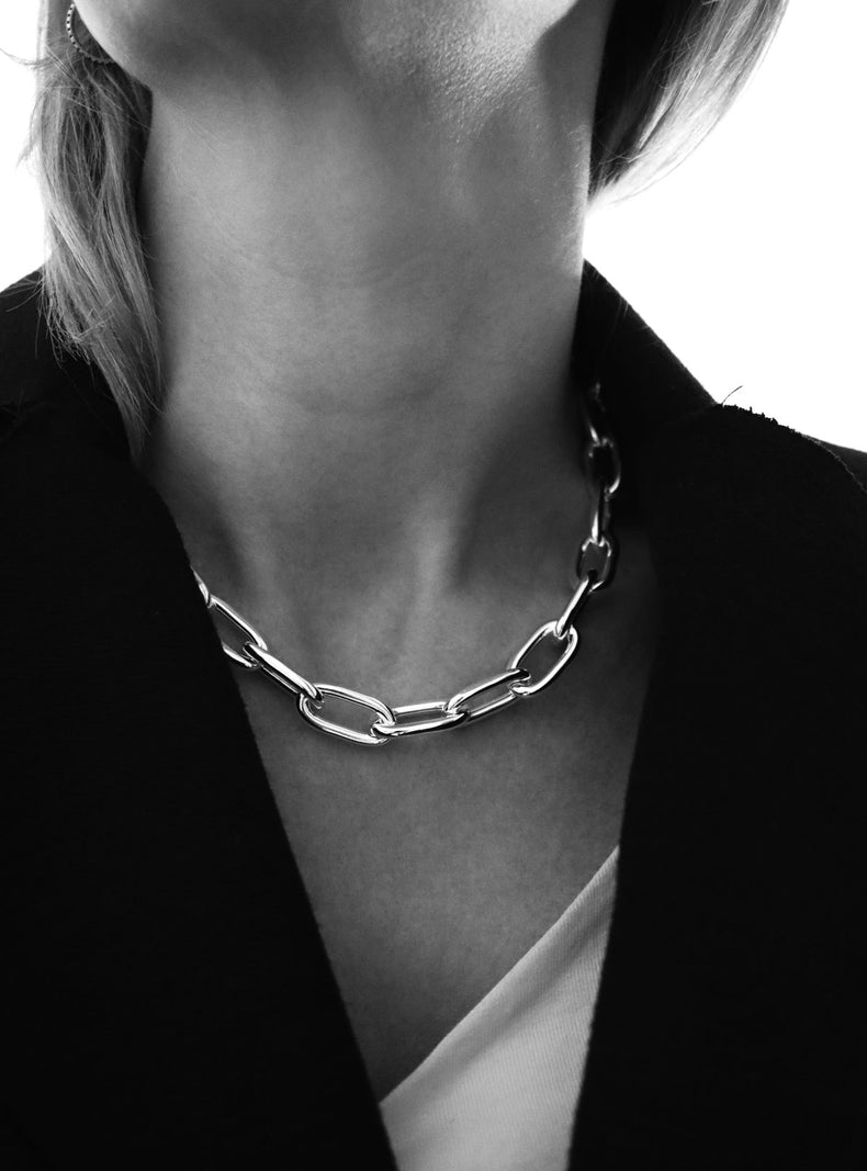 Chunky Chain Paperclip chain, Necklace silver