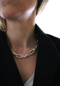 Chunky Chain Paperclip chain, Necklace silver