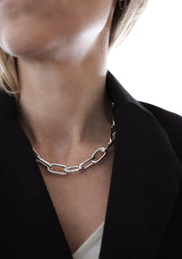 Chunky Chain Paperclip chain, Necklace silver