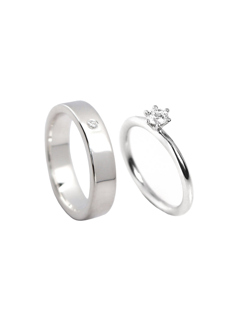 SET WEDDING / ENGAGEMENT RING for her & him | Julie 0.25 ct + Plain diamond ring