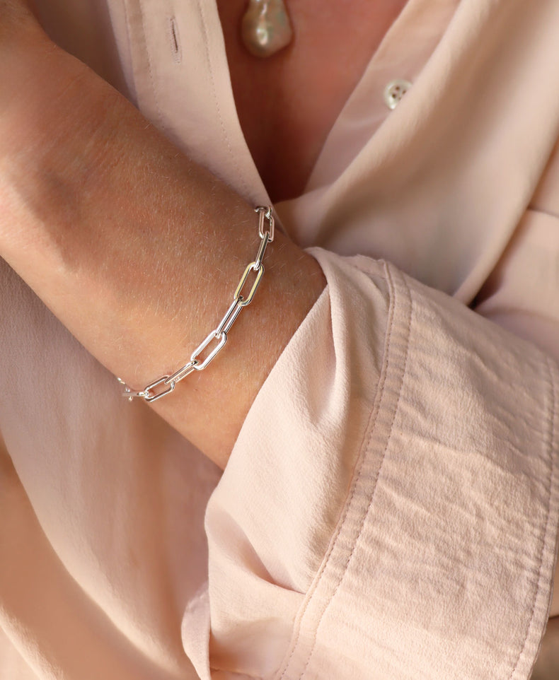 Paperclip Chain Round, Armband silber