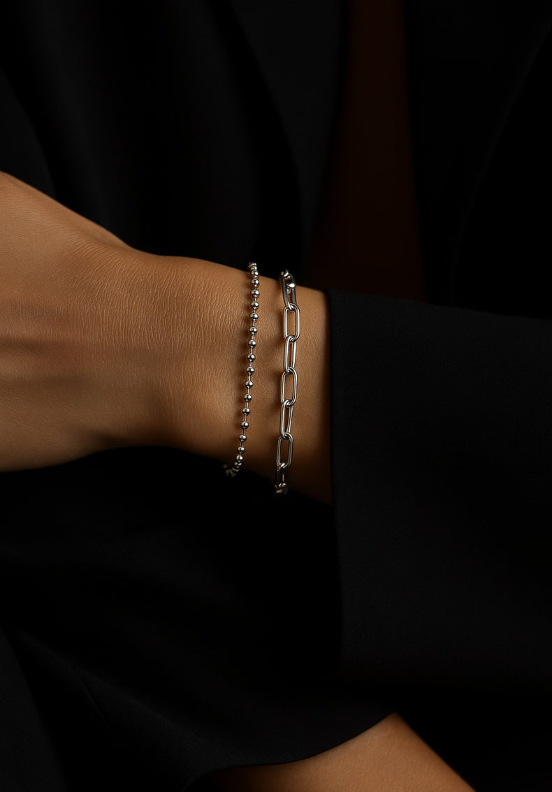 Paperclip Chain Round, Armband silber