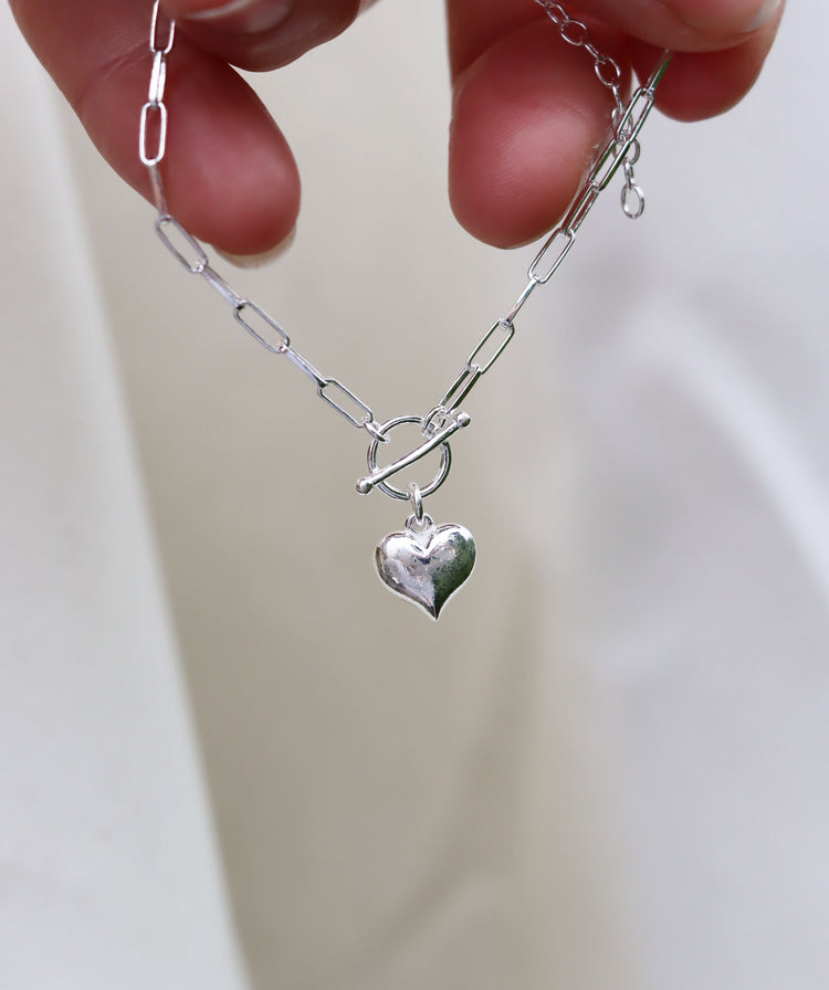 Dome Heart Chain armband, silver