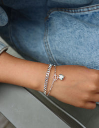 Dome Heart Chain armband, silver