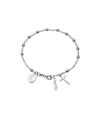 Cross and Medallion Silver Bracelet