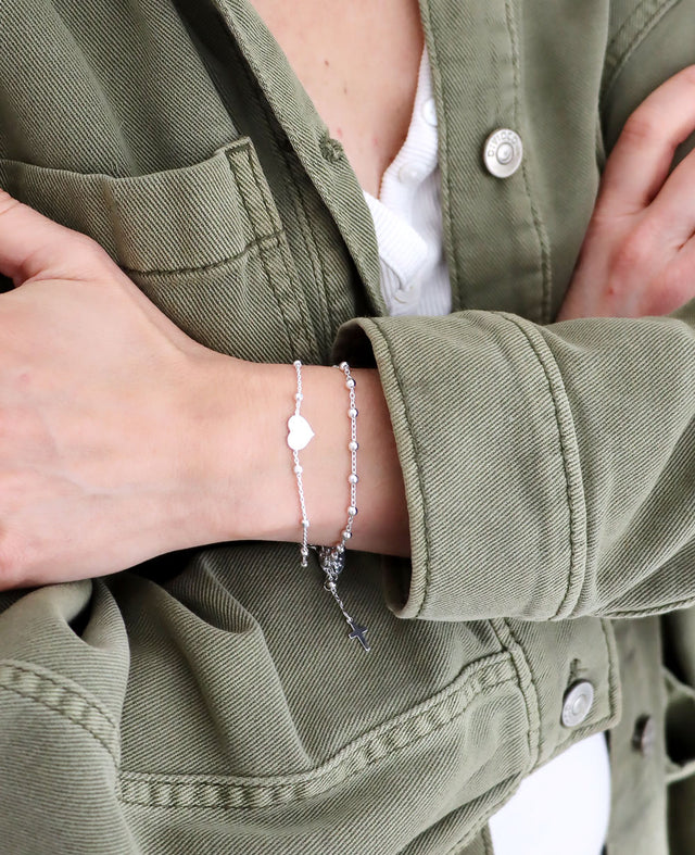 Cross and Medallion Silver Bracelet