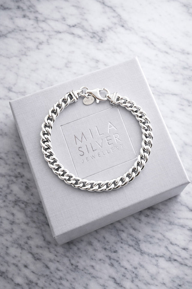 Chunky Curb Chain Bracelet, 7 mm | 925 silver