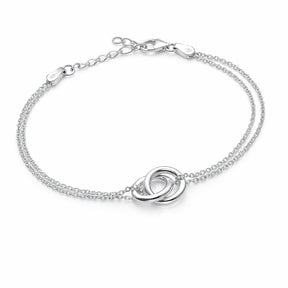 Armband i 925 silver till dam med kedjor och två sammankopplade ringar. 