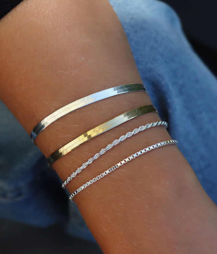 Flat Snake Chain Armband, guld