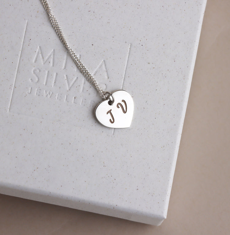 Plain Heart necklace, engraved letter A-Z