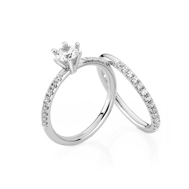 Julie Wedding / Engagement Ring, Side Stone Ring 0.49 ct Diamond