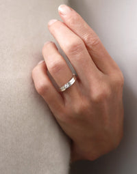 WEDDING & ENGAGEMENT RING SET for her, Monet + Silver ring straight