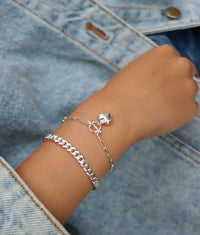 Dome Heart Chain armband, silver