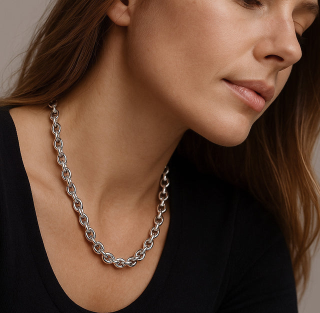 Chunky Chain Halskette, Silber, 10 mm