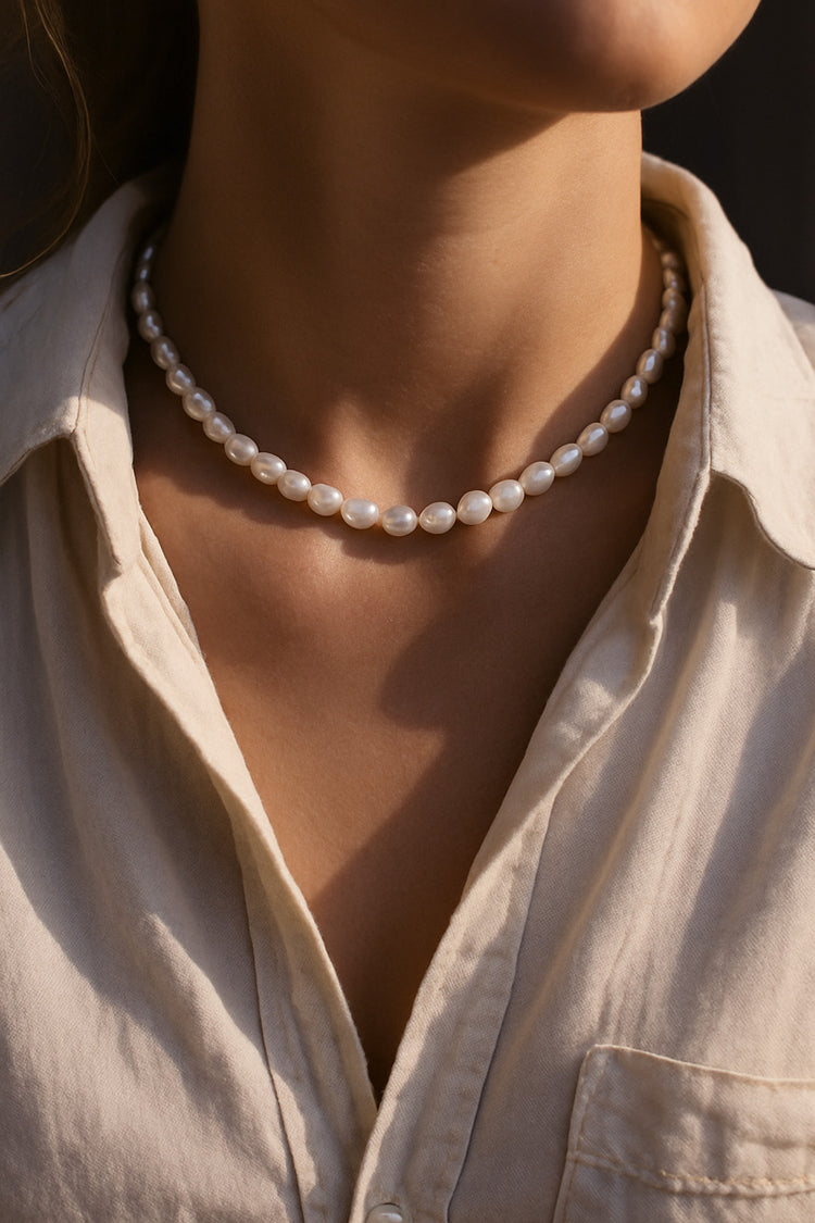 Perlen-Choker-Halskette, Barockperlen, mittel