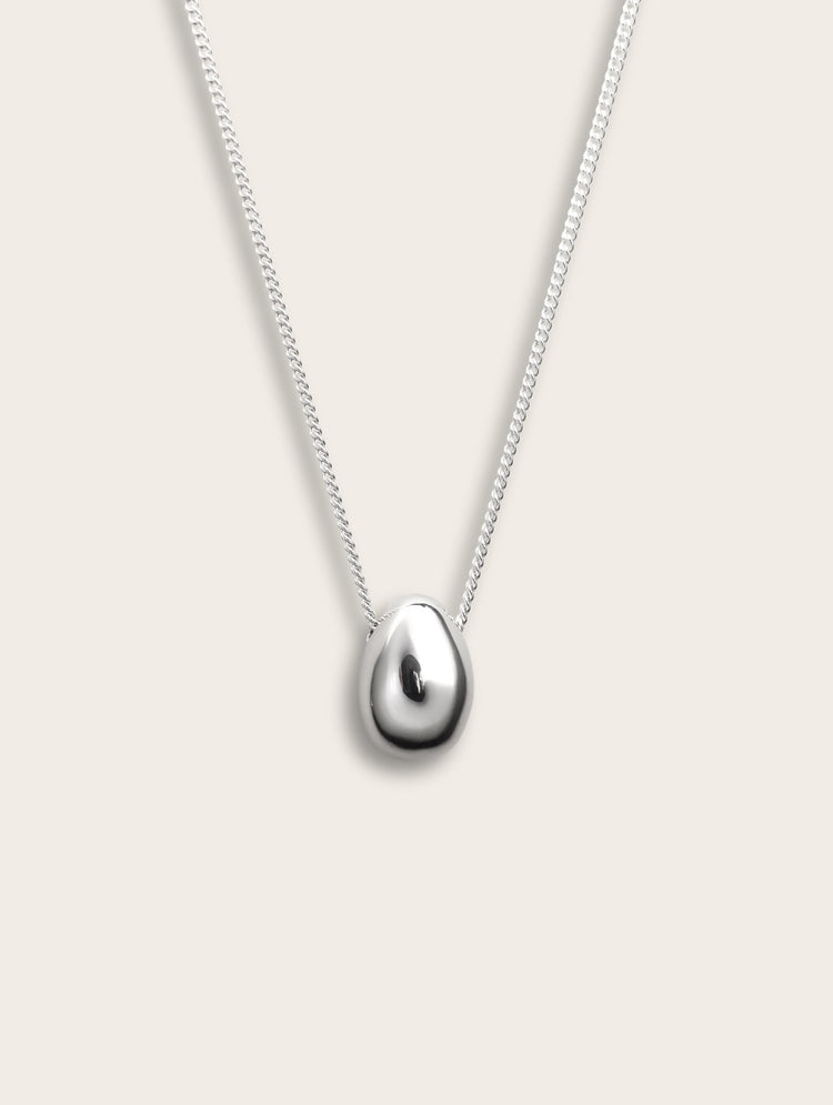 Silver Egg Medium Pendant Necklace, silver