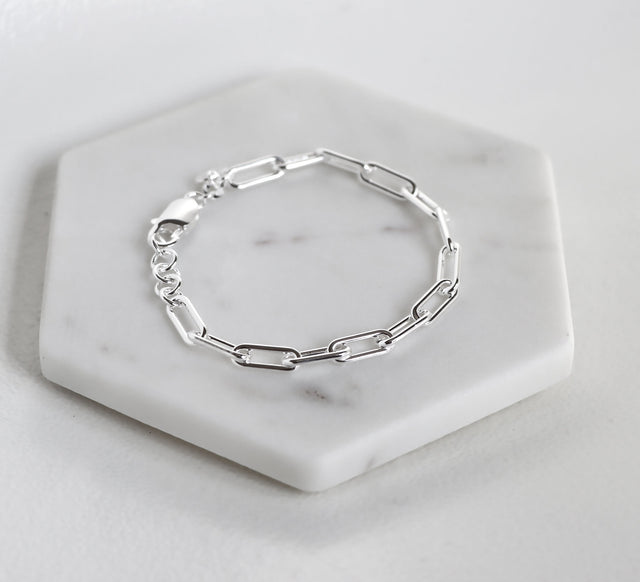 Paperclip Chain Round, Armband silber