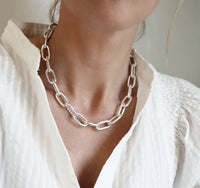 Chunky Chain Paperclip chain, Necklace silver