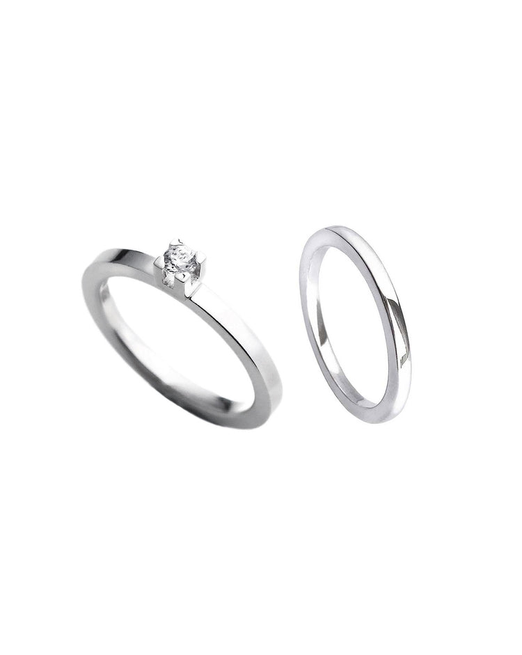 WEDDING & ENGAGEMENT RING SET for her, Monet + Silver ring straight