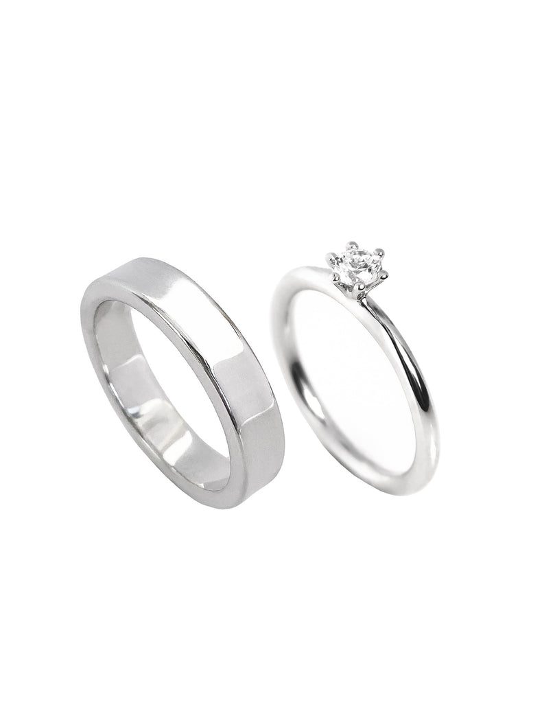 SET WEDDING / ENGAGEMENT RING for her & him | Julie 0.25 ct + Plain silver ring