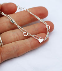Double Chain Heart armband, silver