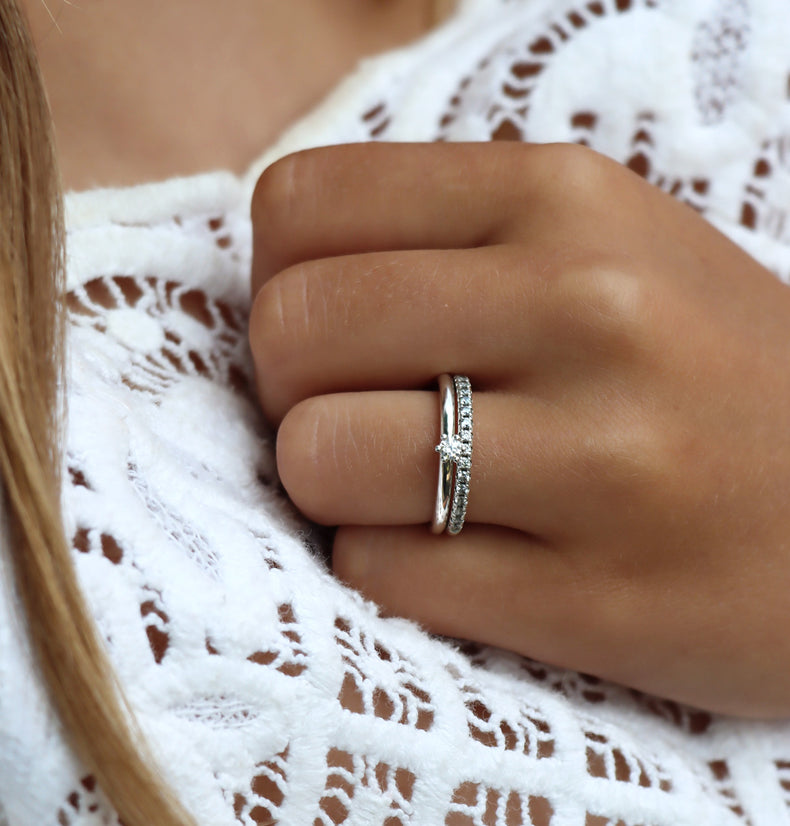 Ehering / Verlobungsring Paar, Julie 0,10 ct + Elise Diamantring